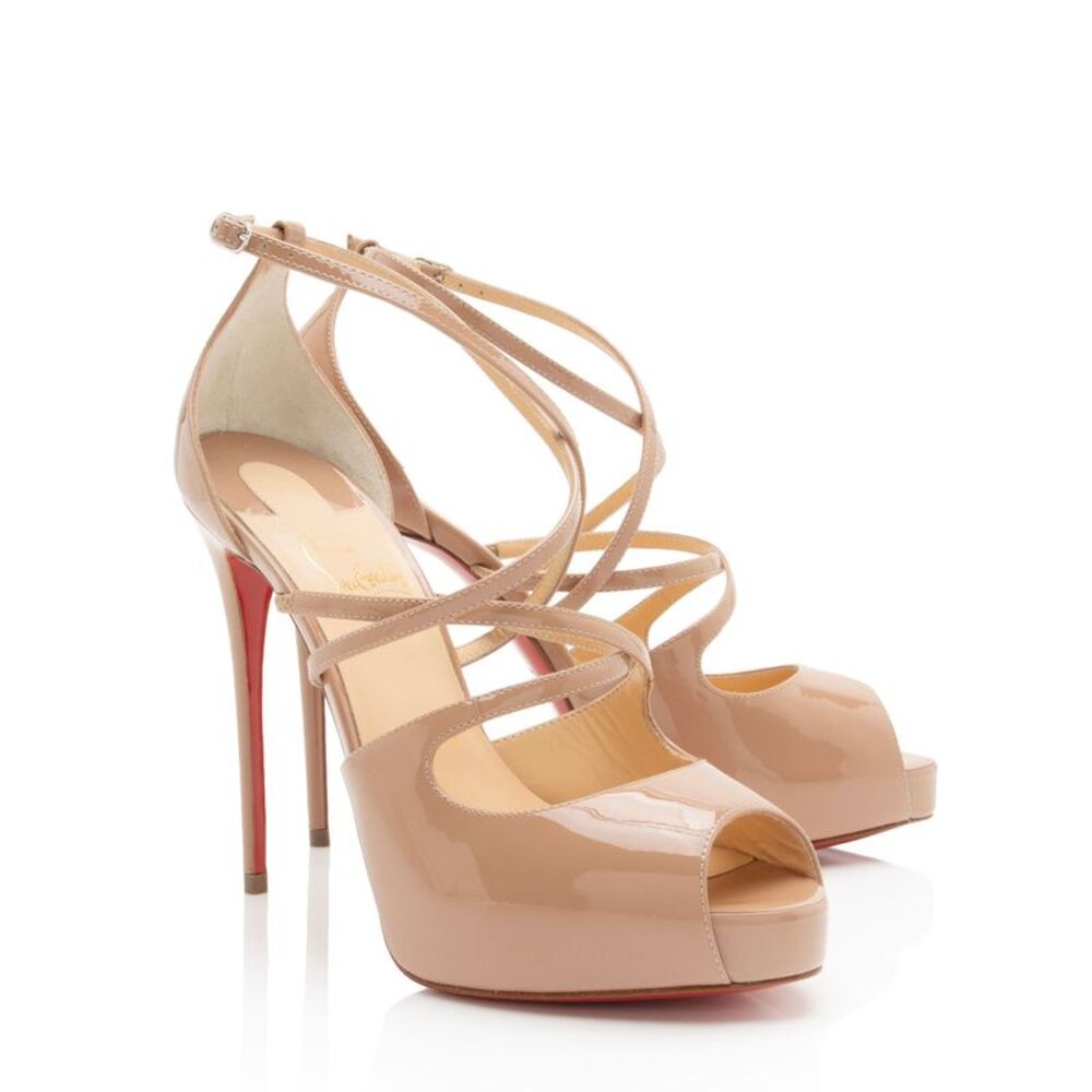 Christian Louboutin Patent Leather Holly Alta Peep Toe Pumps - Size 6.5 / 36.5 - Picture 2 of 7